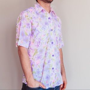 Vintage 80’s Pastel Purple Floral Button Down L